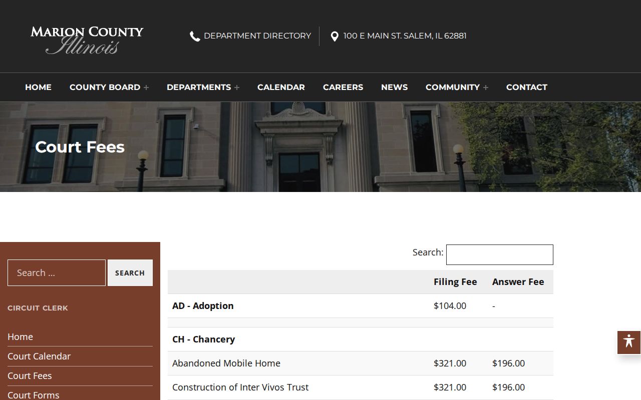 Marion County Circuit Clerk court search fee schedule
