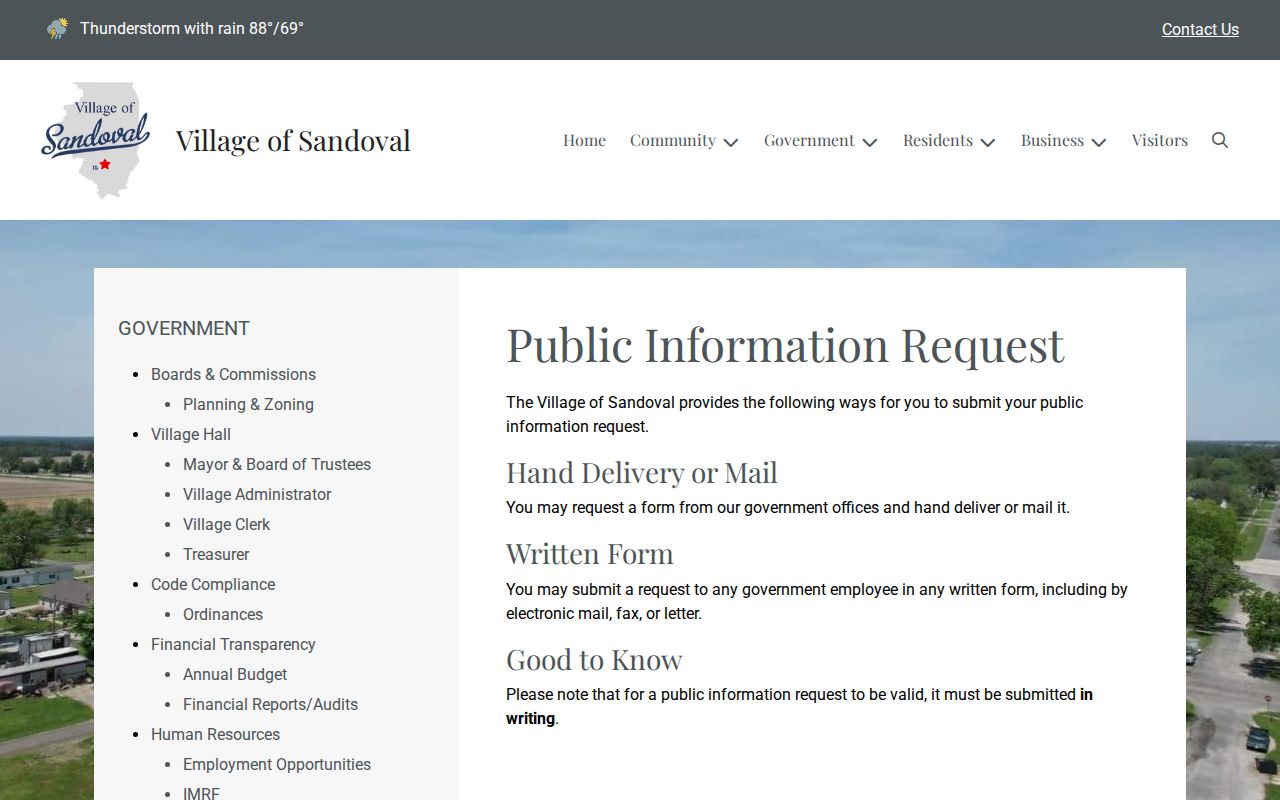 Sandoval public information request page showing the official web access gate