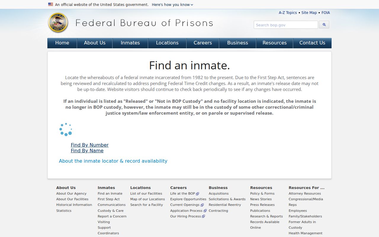 Federal Bureau of Prisons inmate locator search fields