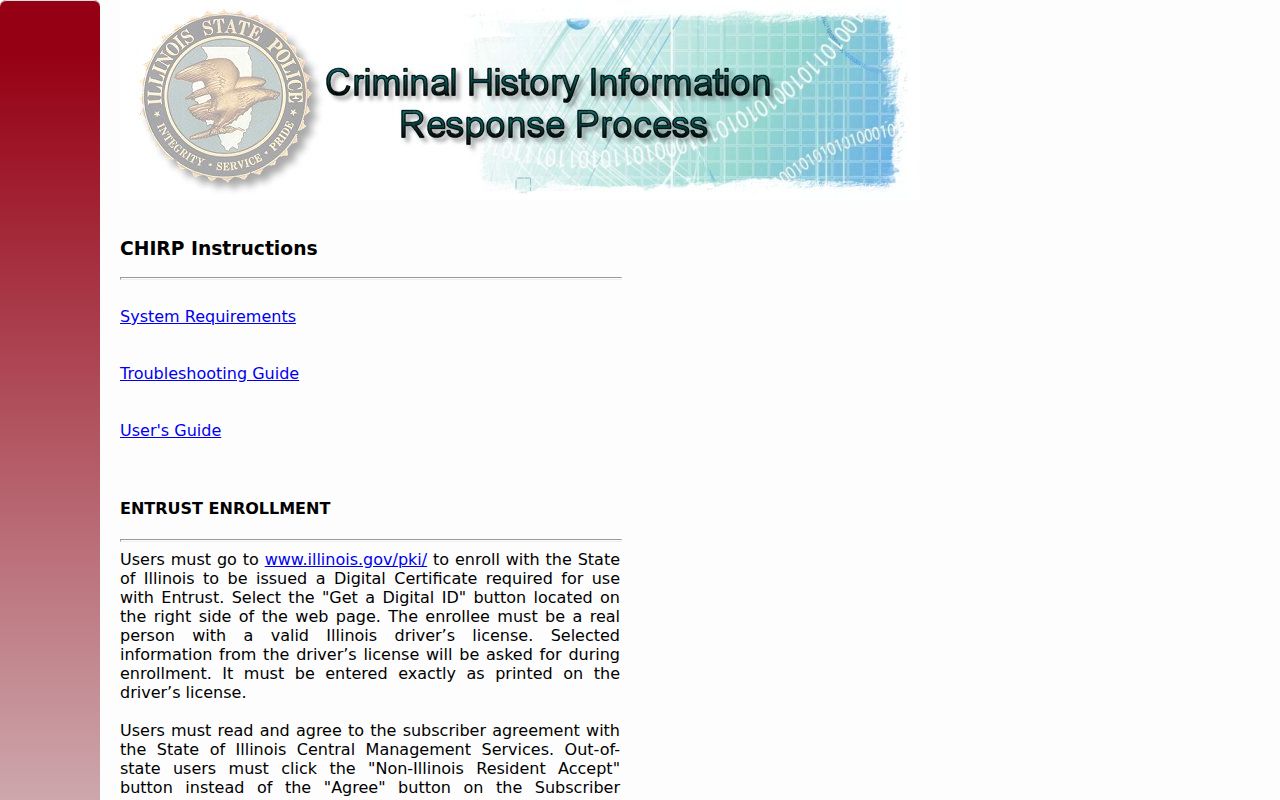 Illinois CHIRP criminal conviction inquiry login interface