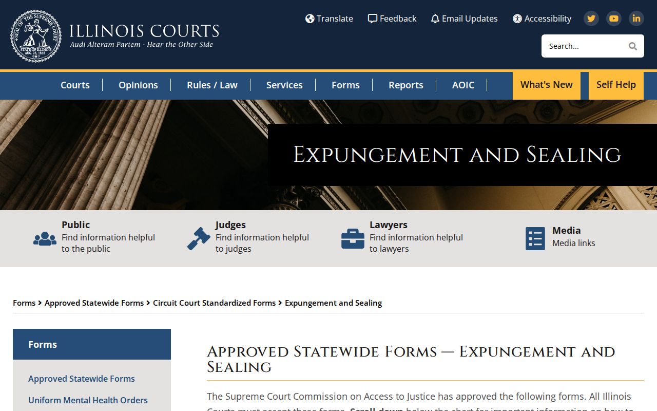 Illinois Courts approved criminal record expungement and sealing forms