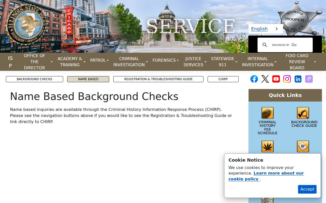 Illinois State Police official name-based criminal history inquiry page